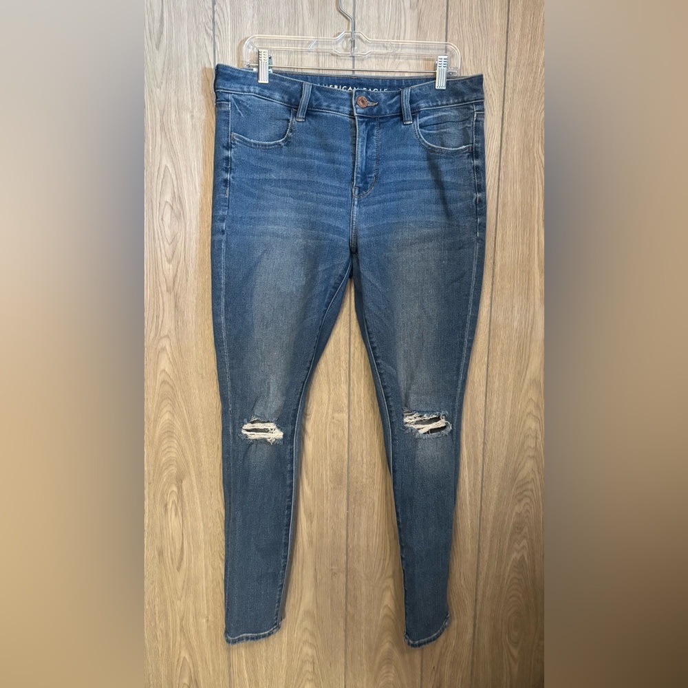 American Eagle Outfitters Dark Blue Ripped Skinny Jeans